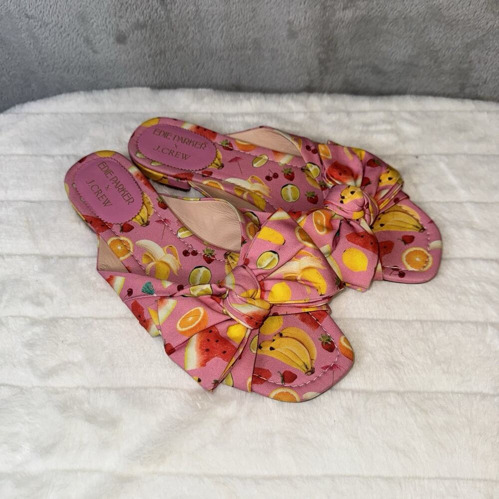 J.Crew Edie Parker X Bow Slides Sandals Women's 8 Pink Fruit Punch Open Toe